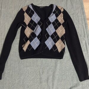 Brandy Melville Black and Blue Argyle Cardigan